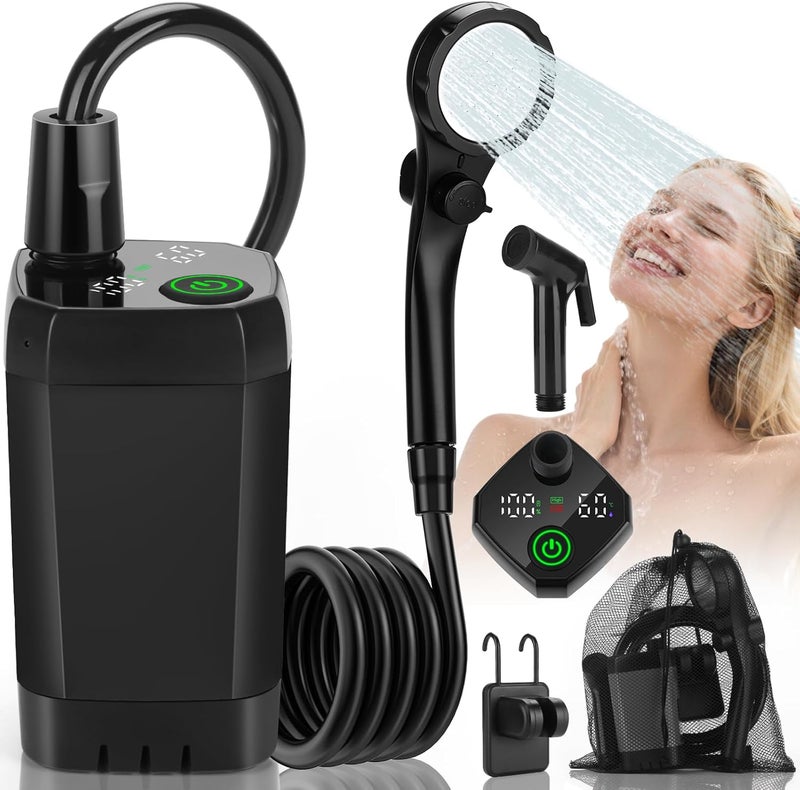 vignuto Portable Shower for Camping, Rechargeable Camping Shower Pump with LED Display of Battery Level and Temperature - Image 1